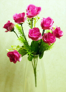 Роза искусственная мини куст с ягодками (розовый)