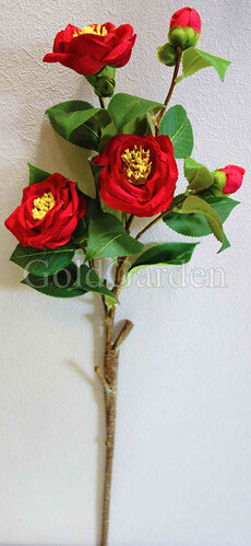 Роза искусственная с жёлтой серединой (красная)