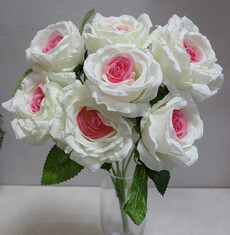 Роза искусственная крупная букет (бело-розовая)