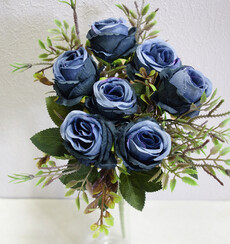 Роза искусственная винтаж куст (синяя)