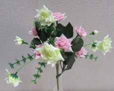 Роза искусственная комби куст (розово-зеленый)
