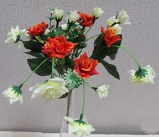 Роза искусственная комби куст (оранжево-белая)