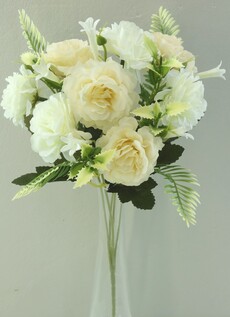 Роза искусственная и колокольчик букет (бело-персиковая)