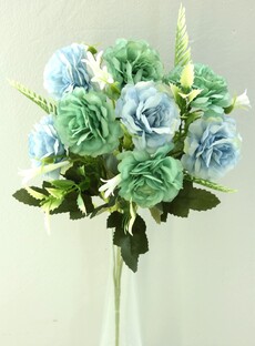 Роза искусственная и колокольчик букет (зелено-голубая)
