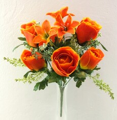 Роза искусственная и лилия с сухоцветами (оранжевая)