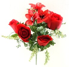 Роза искусственная и лилия с сухоцветами (красная)