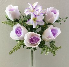 Роза искусственная и лилия с сухоцветами (сиреневая)