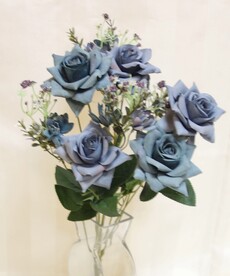 Роза искусственная винтаж 6 голов (синяя)