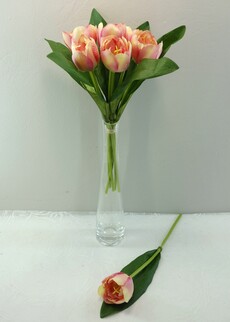 Тюльпан искусственный связка из семи (бело-розовый)
