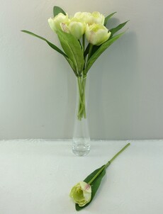 Тюльпан искусственный связка из семи (бело-зеленый)