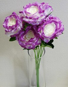 Роза искусственный букет (сиренево-белый)