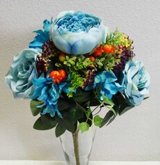 Пион искусственный и роза букет (голубой)