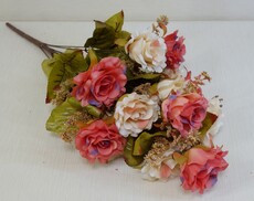 Роза искусственная с сухоцветом букет (персиково-розовая)