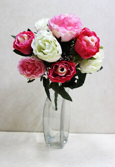 Роза искусственная девять веток букет (бело-розовая-малиновая)