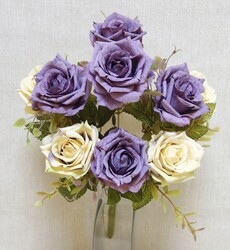 Роза искусственная винтаж 9 голов (фиолетово-персиковый)