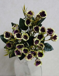 Роза искусственная мини (зелёно-фиолетовая)