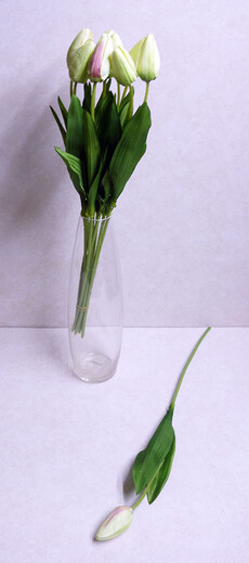 Тюльпан искусственный ветка (бело-зеленый)